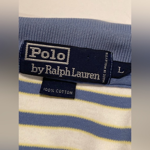 Polo Ralph Lauren Men’s Pique Shirt Short Sleeve Blue White Striped Size L - Picture 3 of 6